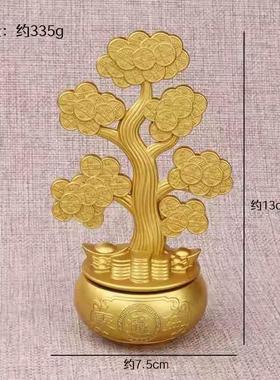新款创意黄铜可旋转摇钱树聚宝盆装饰品摆件乔迁店铺前台开业送礼