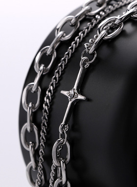 一页出品！钛钢小众方块四角星双层拼接项链女嘻哈冷淡风酷潮配饰