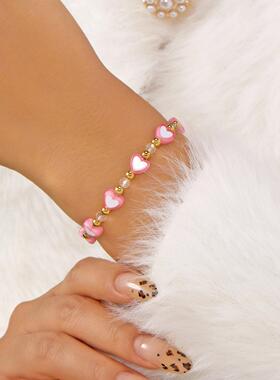 跨境热销情人节礼物手链波西米亚风百搭时尚爱心手工软陶手链套装