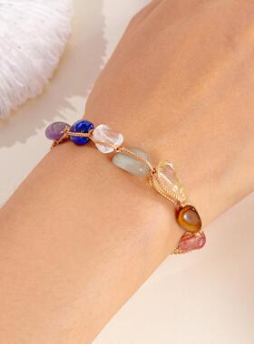 Shopee热卖跨境串珠手绳 时尚气质小众设计感天然石手工编织手链