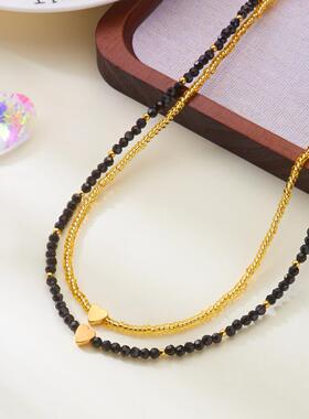 跨境时尚美拉德摩卡金棕色米珠项链 秋冬长款毛衣链多层叠戴项饰