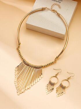 欧美跨境热销夸张金属流苏项圈Boho风颈链轻奢气质晚宴礼服配饰