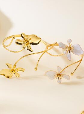 欧美跨境个性波西米亚金属花卉大臂手镯夸张复古树叶可调节臂环女