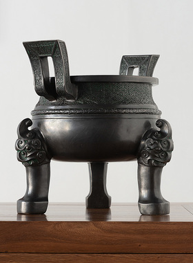 仿古青铜器楚大鼎黄铜香炉鼎摆件