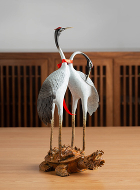 双喜仙鹤龟鹤延年摆件高档礼品