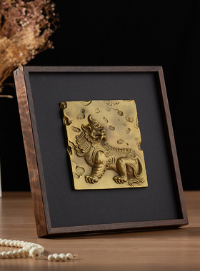 九华山黄铜浮雕谛听相框摆件礼品