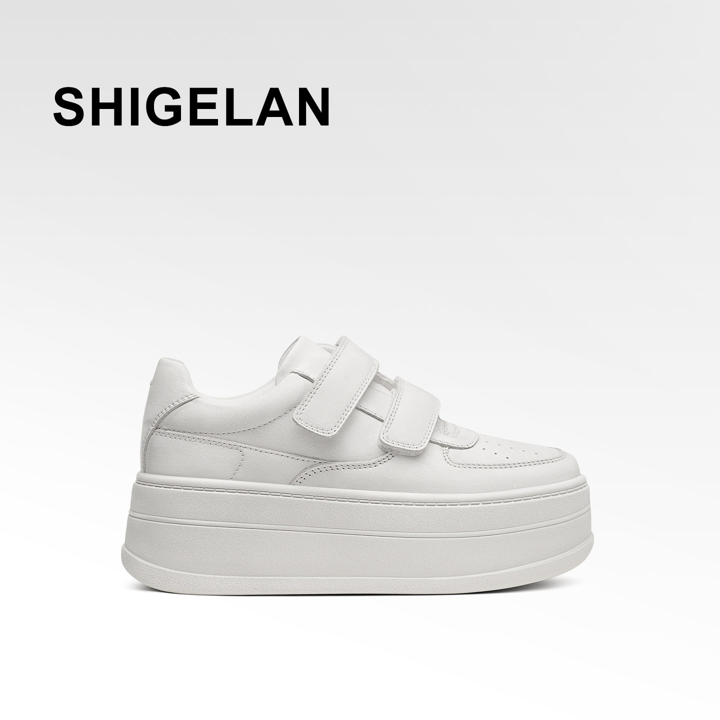 诗歌兰2026新款厚底增高魔术贴小白鞋女鞋真皮简约休闲板鞋松糕鞋,淘宝优惠券,粉丝福利购,淘宝优惠卷