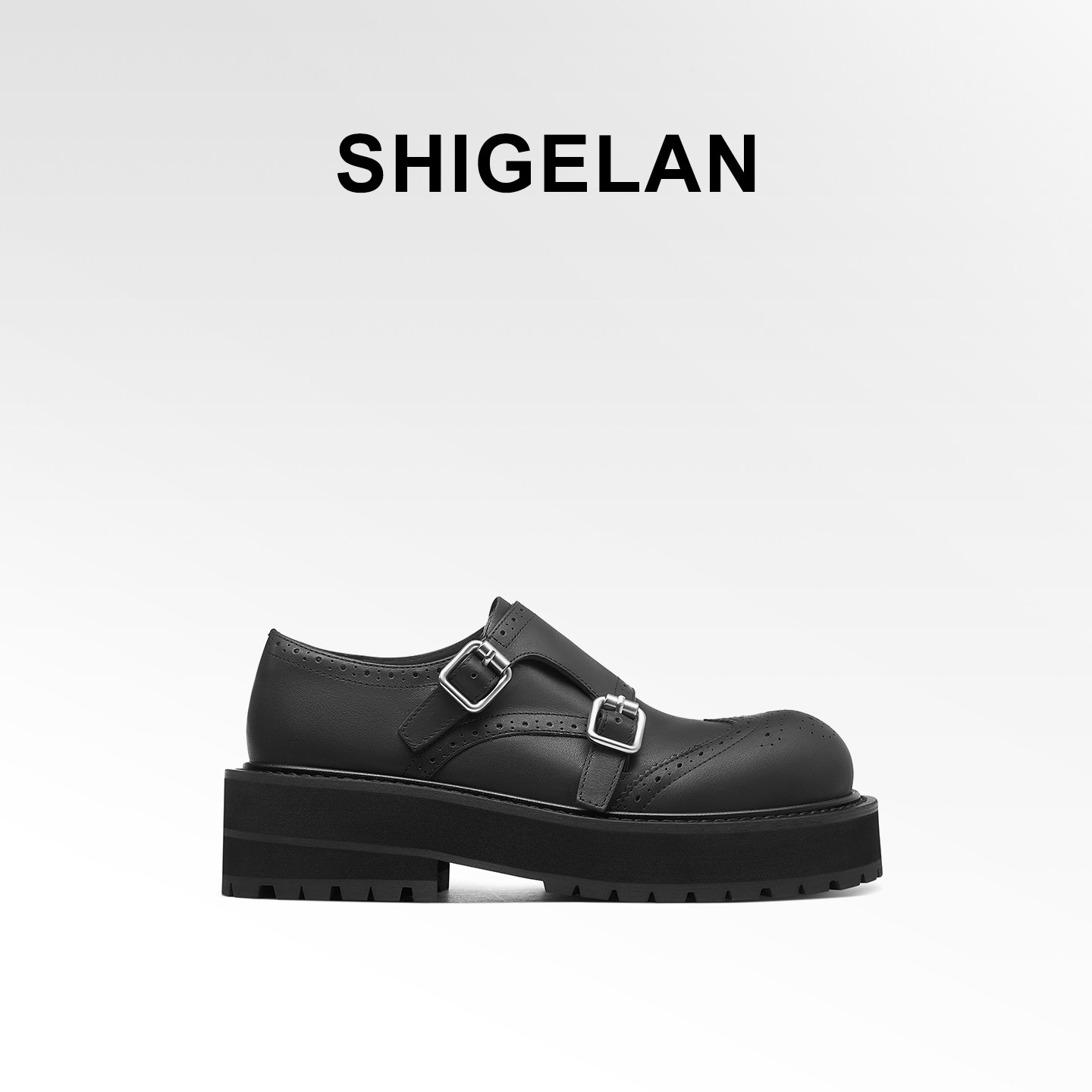 诗歌兰2026春季新款英伦风真皮双扣带女鞋厚底乐福鞋复古雕花单鞋,淘宝优惠券,粉丝福利购,淘宝优惠卷