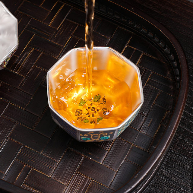 Gilt silver tea cup, 999 sterling silver ceramic cup, personal cup, master cup, kung fu tea set, tea cup, tea cup, palace single cup