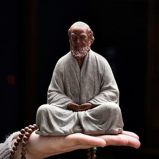 Chinese Zen style purple sand Bodhidharma sitting statue creative ornaments home living room tea room tea pet ceramic decorations