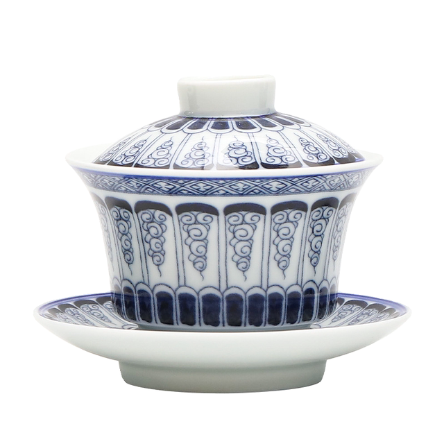 Jingdezhen hand-painted blue and white porcelain underglaze color Sancai bowl single high-end Kung Fu tea set white porcelain tea cup