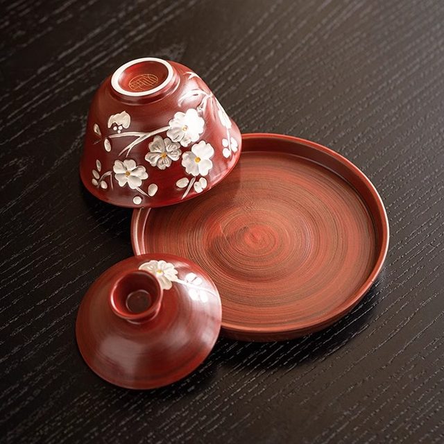 Hand-painted plum blossom gilt silver Sancai bowl tea cup single high-end ceramic Kung Fu tea set tea bowl with lid