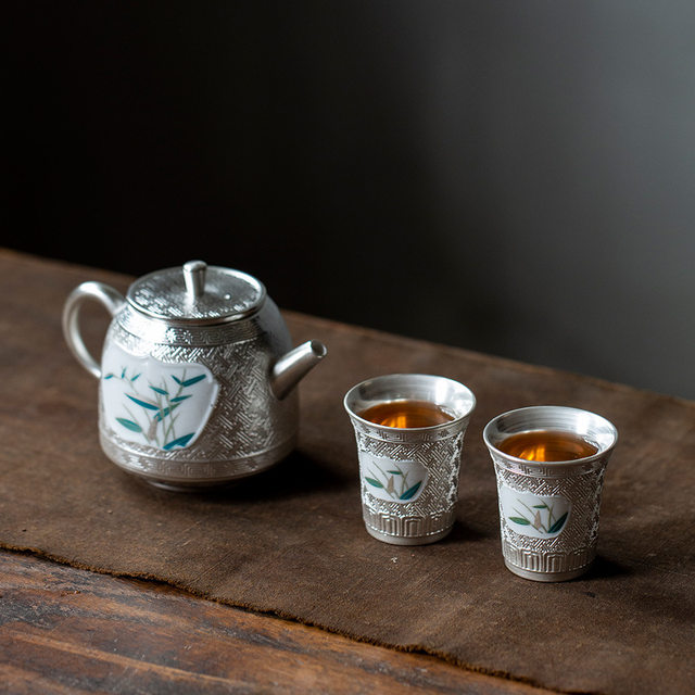 Hand-painted gilt silver tea set, high-end household ceramic silver teapot, covered bowl, kung fu tea cup, Chinese style one pot and two cups