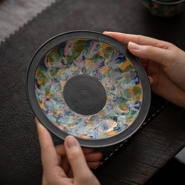 Master's hand-painted Dunhuang wood-burning Tianmu glaze Kung Fu Sancai bowl single high-end ceramic tea bowl with lid tea set