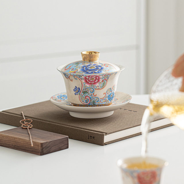 Handmade filigree silver three-cup teacup