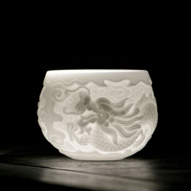 High-end ice suet jade Kung Fu tea cup master cup single cup men's tea cup white porcelain ceramic cup for gift giving