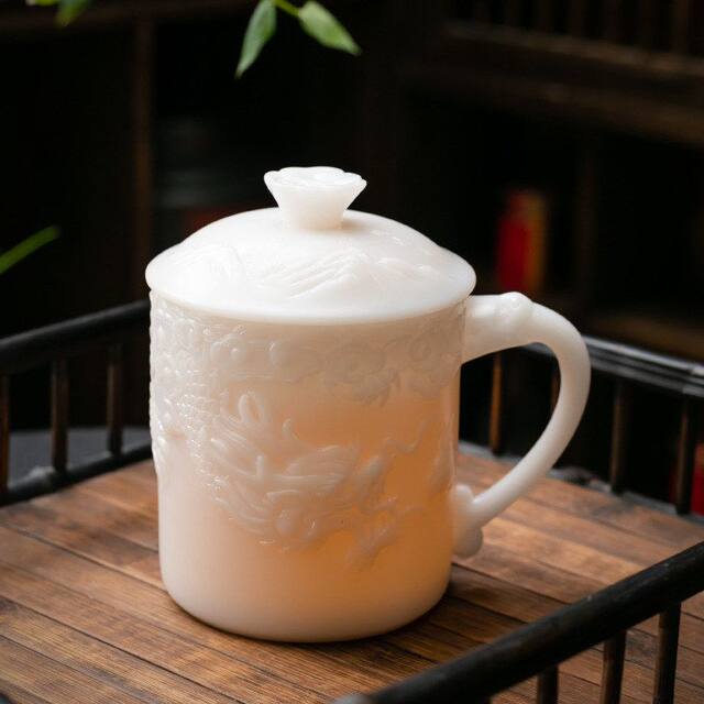 Guo Zhibao ice office cup Chinese white ceramic water cup personal large tea cup with lid tea set embossed cup mark