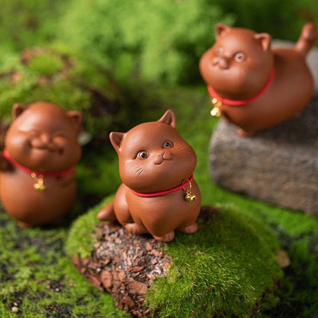 Creative purple sand tea pet ornaments, high-quality tea tray, desktop decoration, kung fu tea set accessories, cute kitten tea play