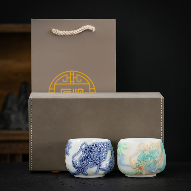 High-end ice hand-painted auspicious dragon master cup single cup high-end personal tea cup white porcelain ceramic tea set