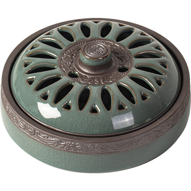 Ge Kiln Ceramic Mosquito Incense Stove Home Indoor Safety Tray Box Mosquito Incense Incense Support Frame Triangular Placer with Cover