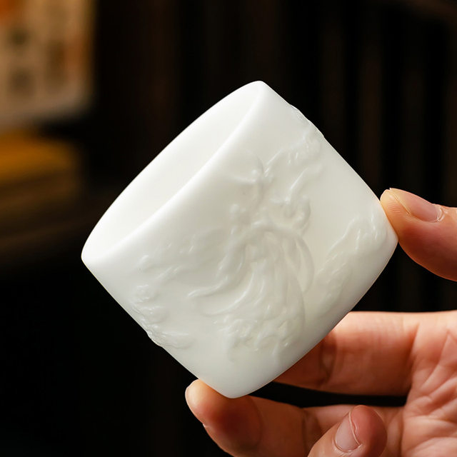 High-end hand-carved Dunhuang Feitian mutton-fat jade ceramic master cup single cup high-end personal tea cup