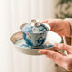 Blue and white porcelain gilt silver three-capacity bowl, tea bowl, tea cup, single high-end Kung Fu tea set, high-end, non-hot
