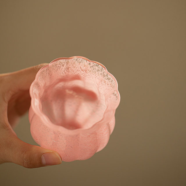 Handmade crystal glass pink glazed tea cup ceramic tea set petal master cup girls narcissus cup tea cup