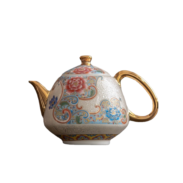 Enamel filigree silver one pot two cups Kung Fu tea set household ceramic tea water separation teapot small single pot