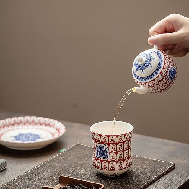Dunhuang Thousand Buddhas Master Cup Single Cup Household White Porcelain Ceramic Kung Fu Tea Set Tea Drinking Cup High-end Personal Use