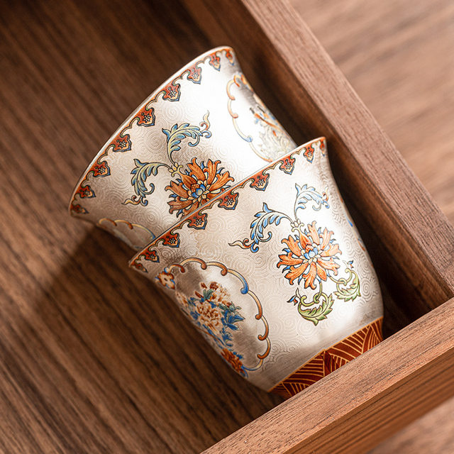 Cloisonné silver enamel colorful gilt silver master cup single cup tea drinking household kung fu tea set for men and women exquisite personal use