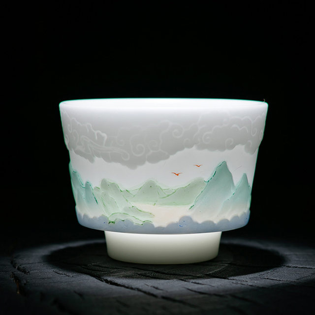 High-end hand-painted ice-seed mutton-fat jade porcelain master cup single cup high-end ceramic men's and women's personal Kung Fu tea cup