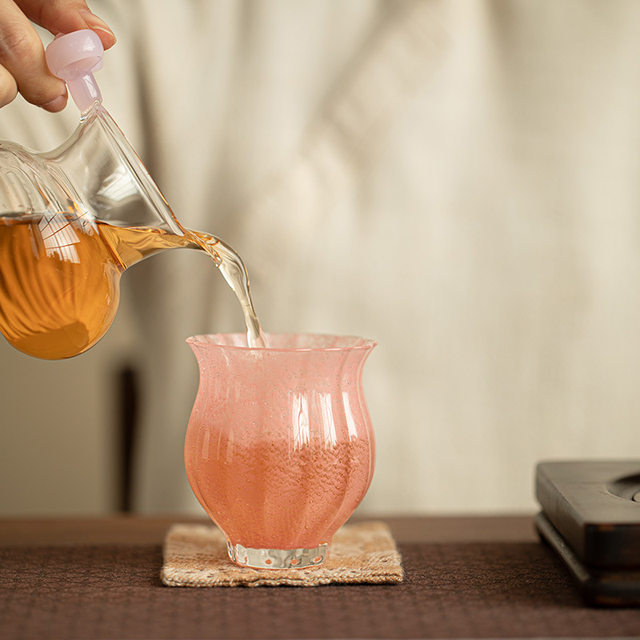 Handmade crystal glass pink glazed tea cup ceramic tea set petal master cup girls narcissus cup tea cup