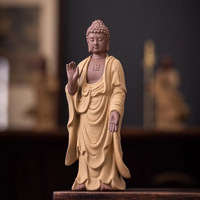 Chinese Zen style purple sand Ksitigarbha Bodhisattva Guanyin Buddha ornaments home living room tea table desktop decoration crafts