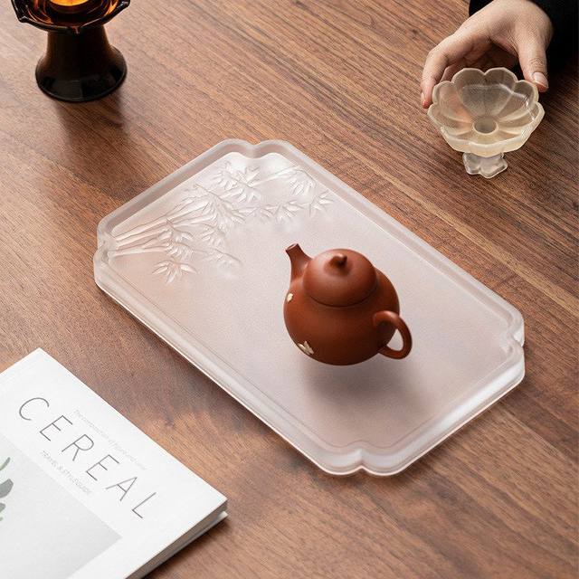 Liuyunlicai hand-painted plum blossom glass tea tray household small dry bubble tray Chinese simple tea table tea set heat insulation tray
