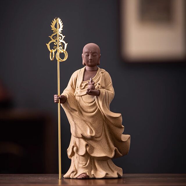 Chinese Zen style purple sand Ksitigarbha Bodhisattva Guanyin Buddha ornaments home living room tea table desktop decoration crafts