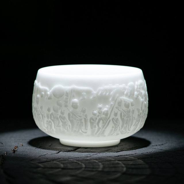 Ice jade porcelain relief Dunhuang master cup ceramic tea cup single cup personal high-end Kung Fu tea set tea cup