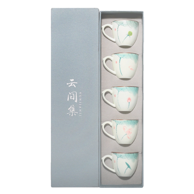 Hand-painted lotus master cup single cup with handle Kung Fu tea set 6 ceramic small tea cups for men and women at home