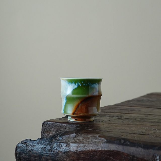 Jingdezhen handmade kiln-turned aurora green bamboo master cup high-end ceramic male and female personal Kung Fu tea cup