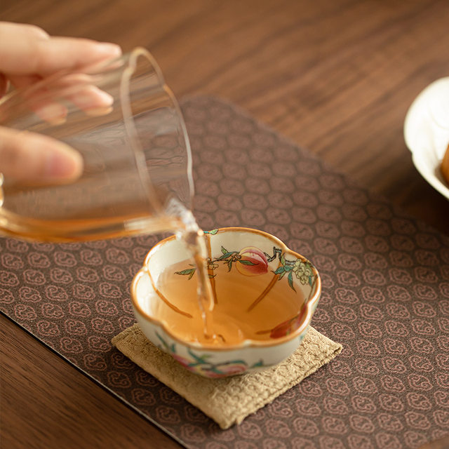 Ru kiln pastel nine peach petal tea cup ceramic tea set simple master cup opening piece can support Kung Fu tea set