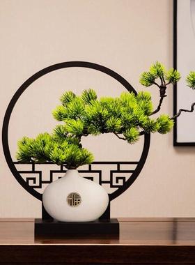 迎客松彷真造景中国古风新中式摆件禅意客厅装饰品办公室屏风景观