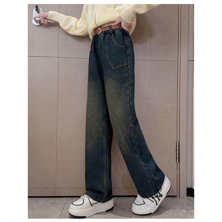 女童休闲裤子春秋新款牛仔裤中大童时尚阔腿裤儿童春装宽松直筒裤,淘宝优惠券,粉丝福利购,淘宝优惠卷