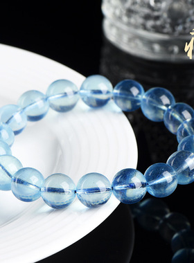 精品水晶天然海蓝宝散珠 圆珠 diy手工饰品串珠 半成品