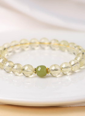 天然黄水晶7A级高级手链精致女设计和田玉小众单圈手串饰品批发