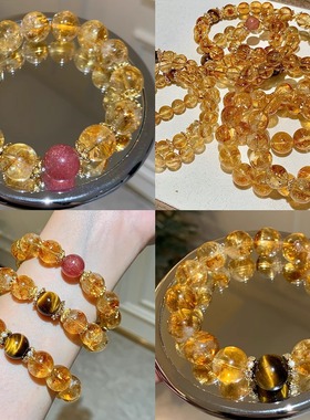 「水晶系列」原创设计天然黄塔晶黄水晶草莓晶虎眼石手串手链