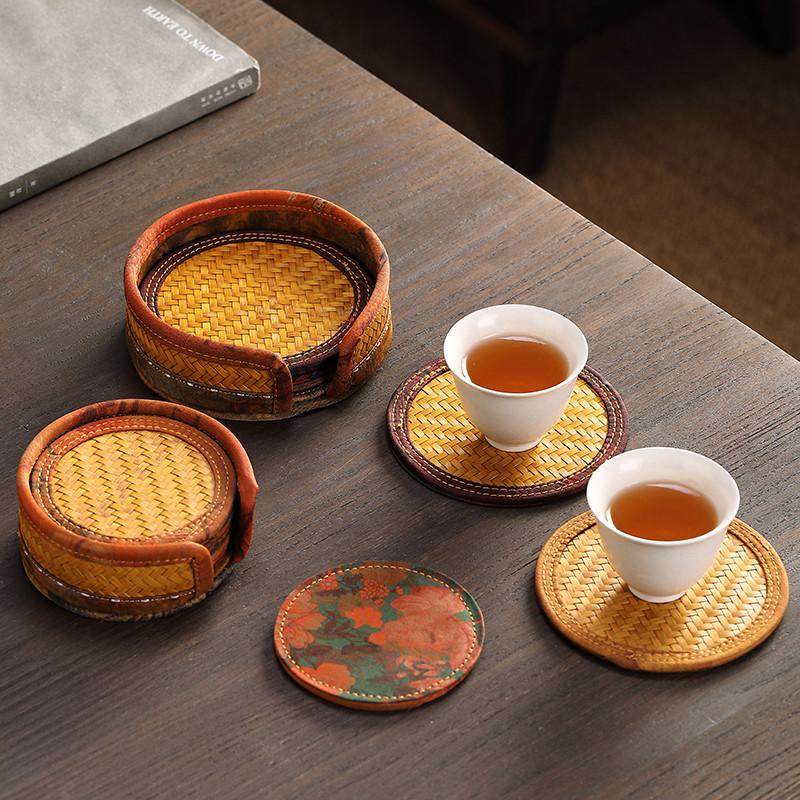 手工竹编布艺杯托  隔热杯垫 功夫茶具配件茶杯垫子茶托餐桌垫,淘宝优惠券,粉丝福利购,淘宝优惠卷