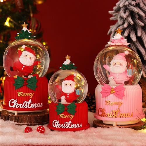创意圣诞老人礼物水晶球升级款旋转飘雪摆件圣诞节装饰发光玻璃球 - 图1
