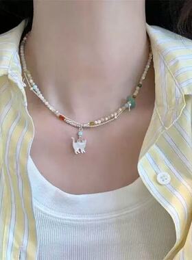 多巴胺双层彩色串珠猫咪项链