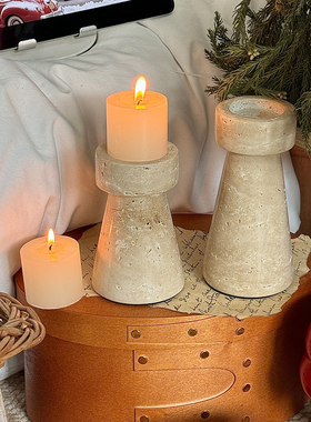 侘寂风天然洞石烛台摆件中古高级感样板间餐厅民宿蜡烛台摆件