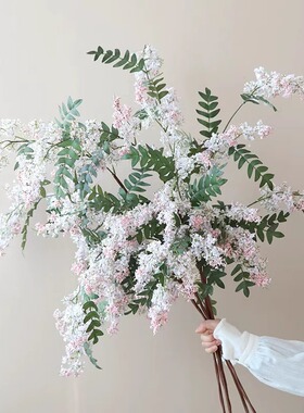 仿真花槐树花法式自然风单枝假花室内家居装饰摄影橱窗道具大枝