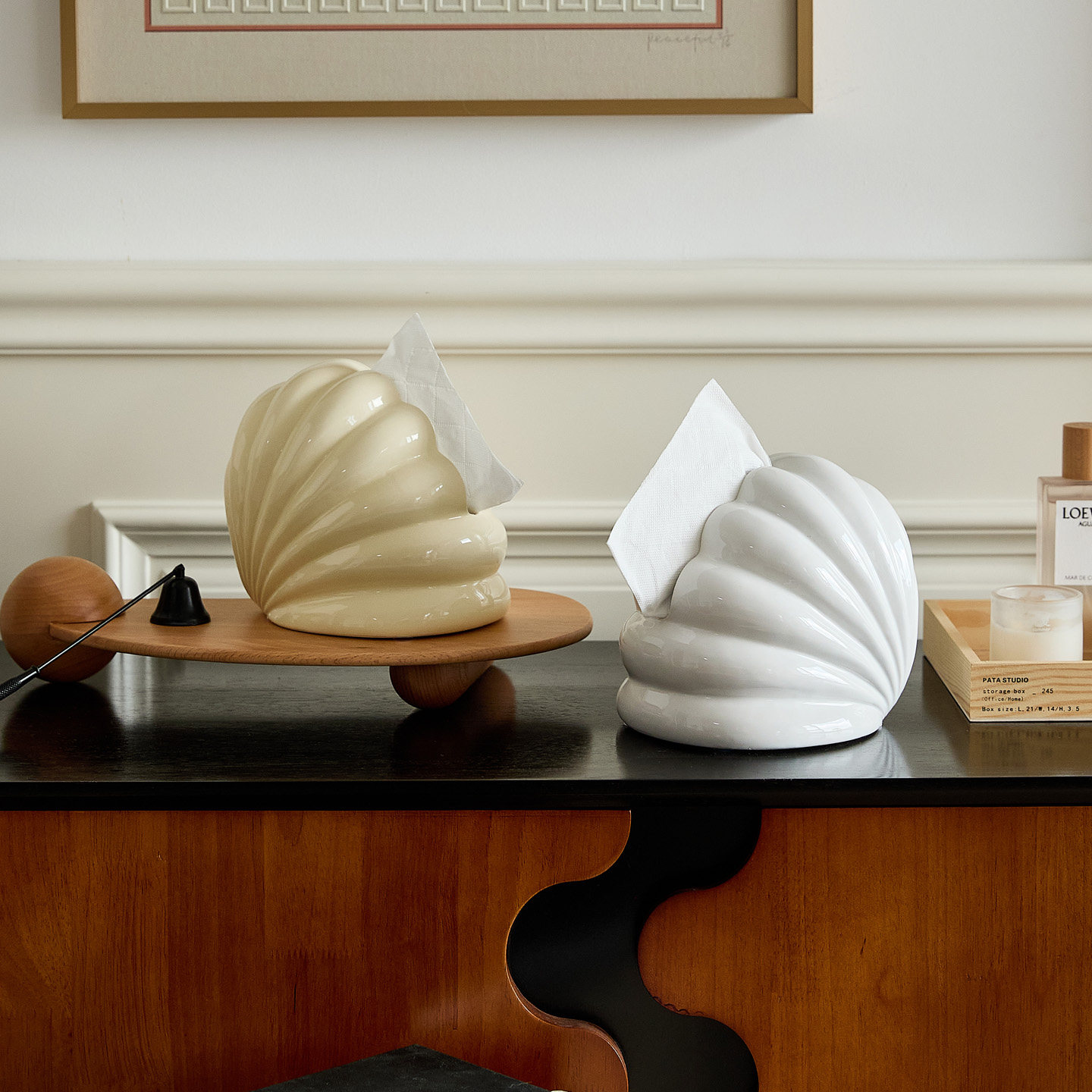 ins现代创意贝壳斜口陶瓷纸巾盒轻奢高级感艺术收纳盒抽纸盒摆件,淘宝优惠券,粉丝福利购,淘宝优惠卷